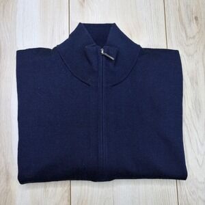 Brooks Brothers Men's 1/4 Zip Sweater 100% Merino Wool Navy Blue Size XL Stretch